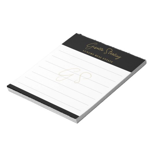 Real Estate Black Gold Script Luxury Professional Notitieblok (Linkerzijde)