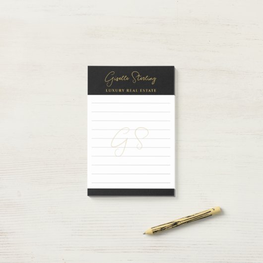 Real Estate Black Gold Script Luxury Professional Post-it® Notes (Op bureau)
