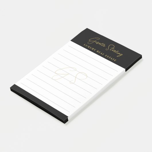 Real Estate Black Gold Script Luxury Professional Post-it® Notes (Schuin)