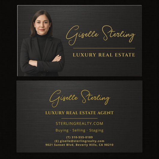 Real Estate Black Metallic Luxury Professional Visitekaartje