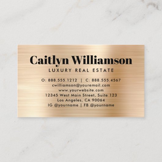 Real Estate Broker Agent Black Gold Moderne House Visitekaartje (Achterkant)