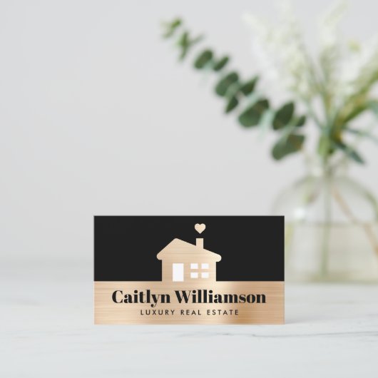 Real Estate Broker Agent Black Gold Moderne House Visitekaartje (Staand voorkant)