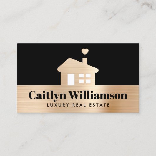 Real Estate Broker Agent Black Gold Moderne House Visitekaartje (Voorkant)
