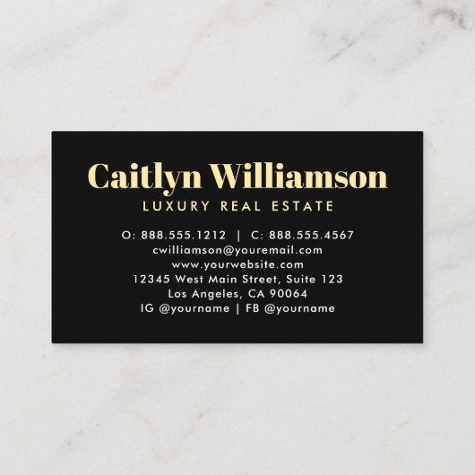 Real Estate Broker Agent Modern Black Gold House Visitekaartje (Achterkant)