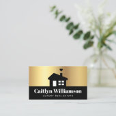 Real Estate Broker Agent Modern Black Gold House Visitekaartje (Staand voorkant)