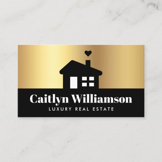 Real Estate Broker Agent Modern Black Gold House Visitekaartje (Voorkant)