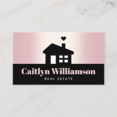Real Estate Broker Agent Modern Black Roze House Visitekaartje (Voorkant)