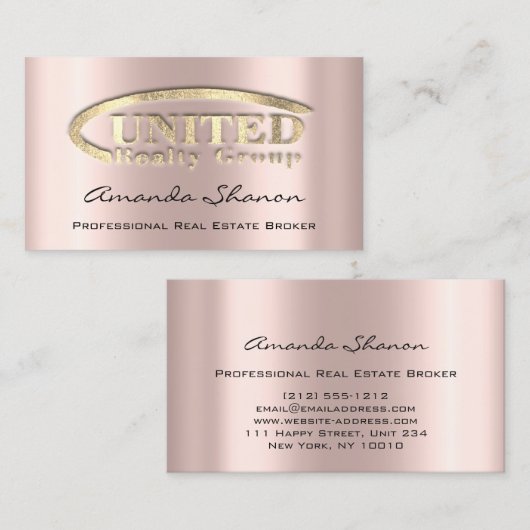 Real Estate Broker Agent Roos Gold Logo Custom Visitekaartje (Voorkant / Achterkant)