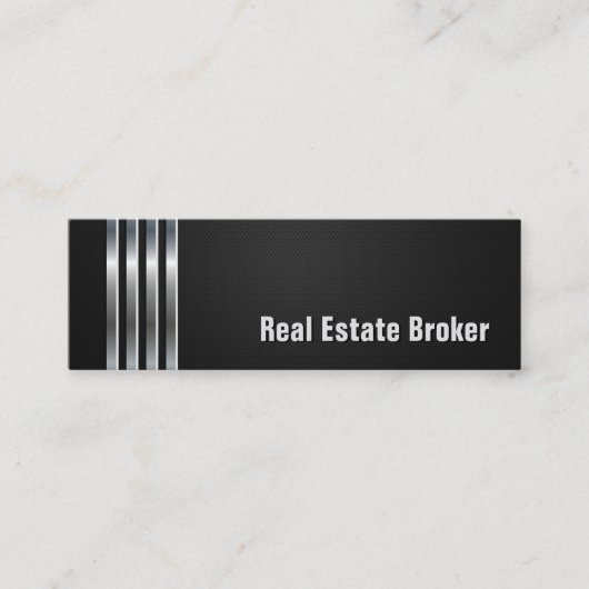Real Estate Broker - Black Silver Stripes Mini Visitekaartje (Voorkant)