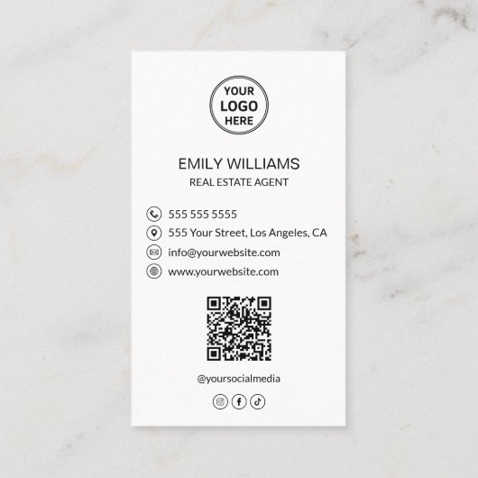 Real Estate Broker Custom Logo Photo QR Code Visitekaartje (Achterkant)