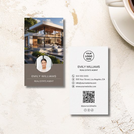 Real Estate Broker Custom Logo Photo QR Code Visitekaartje