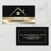Real Estate Broker House Gold Striped Roof Black Visitekaartje (Voorkant / Achterkant)