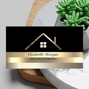Real Estate Broker House Gold Striped Roof Black Visitekaartje