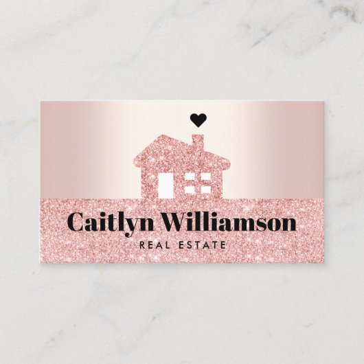 Real Estate Broker House Pink Rose Gold Glitter Visitekaartje (Voorkant)