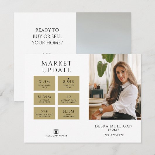 Real Estate Broker Modern Briefkaart - MARKTUPDATE (Voorkant / Achterkant)