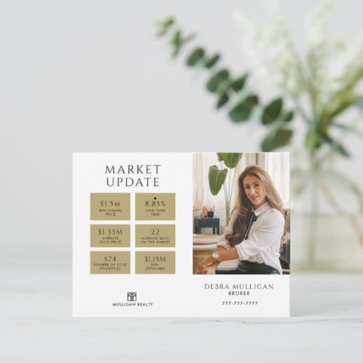 Real Estate Broker Modern Briefkaart - MARKTUPDATE (Staand voorkant)