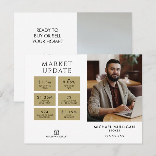 Real Estate Broker Modern Briefkaart - MARKTUPDATE (Voorkant / Achterkant)