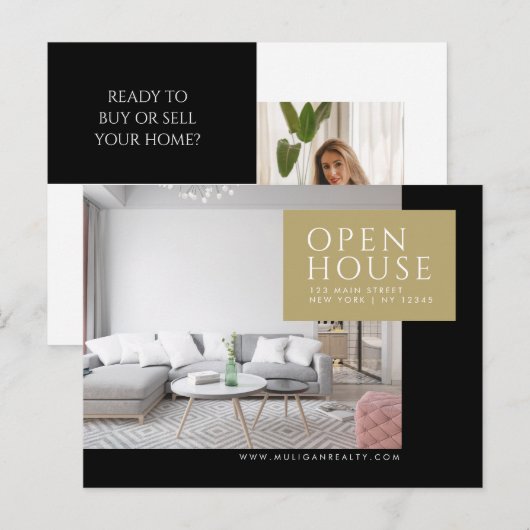 Real Estate Broker Modern Briefkaart - OPEN HUIS (Voorkant / Achterkant)