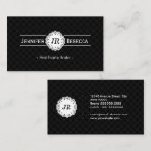 Real Estate Broker - Modern Monogram Black Visitekaartje (Voorkant / Achterkant)