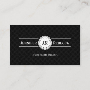 Real Estate Broker - Modern Monogram Black Visitekaartje