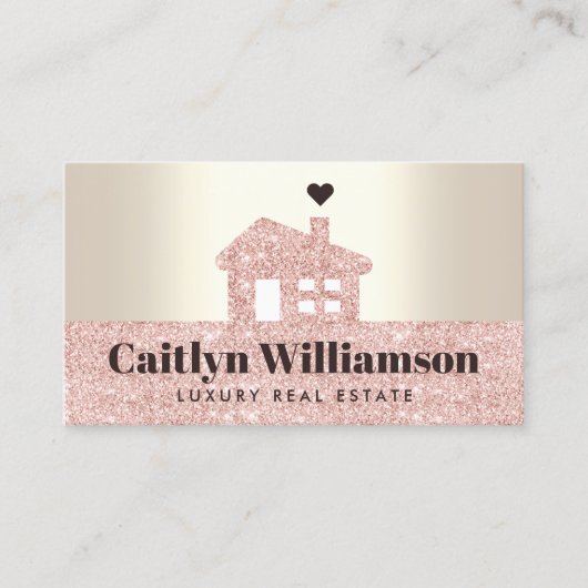 Real Estate Broker Modern Pink Glitter House Gold Visitekaartje (Voorkant)