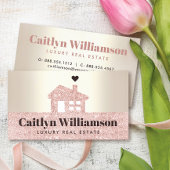 Real Estate Broker Modern Pink Glitter House Gold Visitekaartje