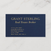 Real Estate Broker Navy Blue Gold Linen QR Code  Visitekaartje (Voorkant)