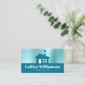 Real Estate Broker Professional Bold House Blue Visitekaartje (Staand voorkant)