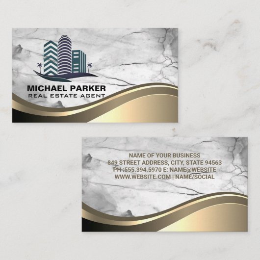 Real Estate Buildings Logo | Marble Stone Visitekaartje (Voorkant / Achterkant)
