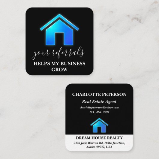 Real Estate Business Blue Gradient House Aanbevelingskaartje (Voorkant / Achterkant)