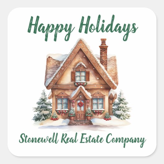 Real Estate Business Kerstmis gepersonaliseerd Vierkante Sticker (Voorkant)