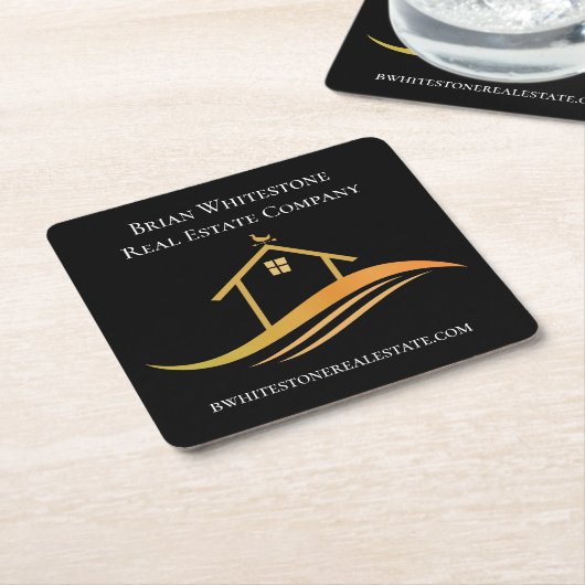 Real Estate Chic Black Gold Custom Open House Kartonnen Onderzetters (Schuin)