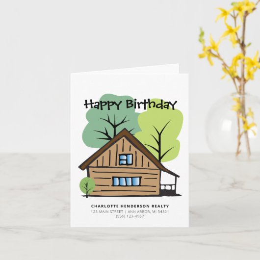 Real Estate Client Hand-Drage Happy Birthday Kaart (Gele Bloem)