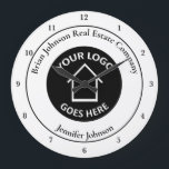 Real Estate Company Add Your Logo Custom Office Grote Klok<br><div class="desc">This chic custom realtor wall clock is personalized with your realty company logo in the center. Add your real estate company name and agent on this modern design for a classiy,  customized gift.</div>