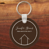 Real Estate Company Brown White Custom House Sleutelhanger (Voorkant)