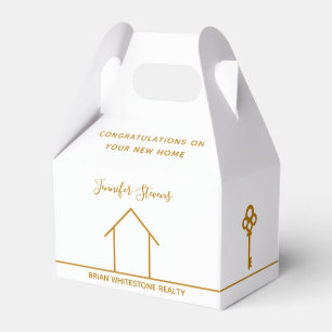 Real Estate Company Chic Gold White Housewarming Bedankdoosjes