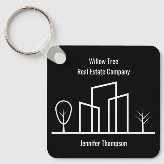 Real Estate Company Custom Black White Building Sleutelhanger (Voorkant)