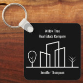 Real Estate Company Custom Black White Building Sleutelhanger (Voorkant)