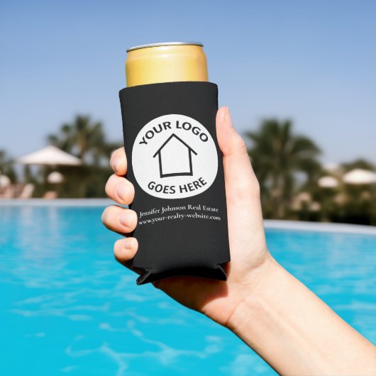 Real Estate Company Custom Logo Black White Realty Seltzer Blikjeskoeler (Insitu Zwembad)