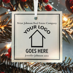 Real Estate Company Custom Logo Realtor Kerstmis Glas Ornament