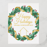 Real Estate Company Elegant Custom KerstGold Folie Feestdagen Briefkaart<br><div class="desc">Dit prachtige kerstaire briefkaart wordt gemaakt met de naam van uw realiteitenbedrijf onder de naam van de agent in de chic gold foil-typografie in een festive red and green holly berry, met een gouden boomgaard die om de groene kant draait. Briefkaarten voor uitzendvakantiegangers voor de verkoop van agenten deze winter....</div>