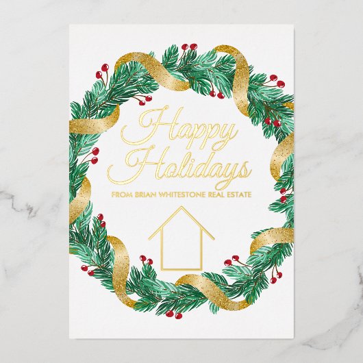 Real Estate Company Elegant Custom KerstGold Folie Feestdagenkaart (Voorkant)