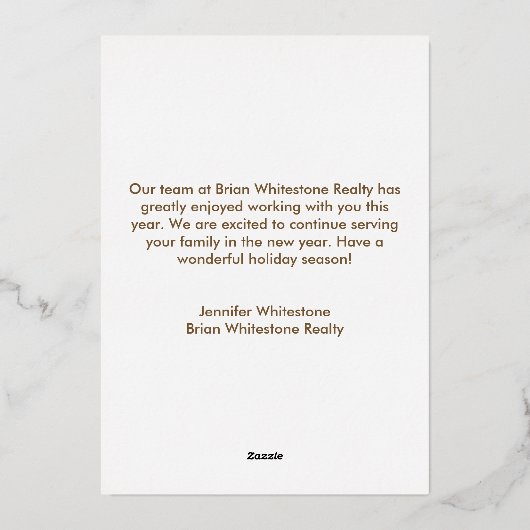 Real Estate Company Elegant Custom KerstGold Folie Feestdagenkaart (Achterkant)