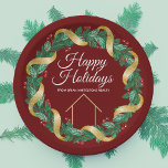 Real Estate Company Elegant Custom kerstparty Papieren Bordje<br><div class="desc">Dit prachtige kerstfeestartikel bord wordt gemaakt met de naam van je realiteitenbedrijf onder de naam van de agent in chic green en red typografie in een feestelijke holly bessen met gouden tuin die rond de groen wordt gewikkeld. Tijdelijke feestdag voor een feest.</div>