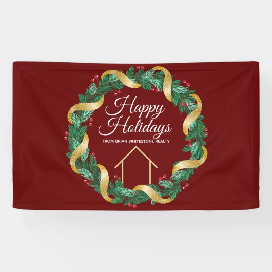 Real Estate Company Elegant Custom Red Kerstmis Spandoek (Horizontaal)