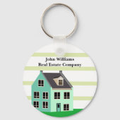 Real Estate Company House Modern Green Striped Sleutelhanger (Voorkant)