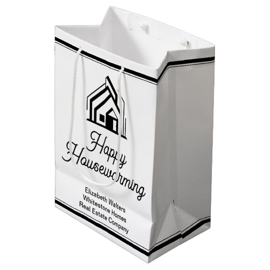 Real Estate Company Logo Custom Housewarming Medium Cadeauzakje (Voorkant Gekanteld)