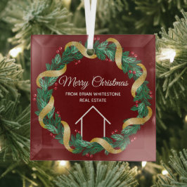 Real Estate Company Merry kerst Custom Red Glas Ornament