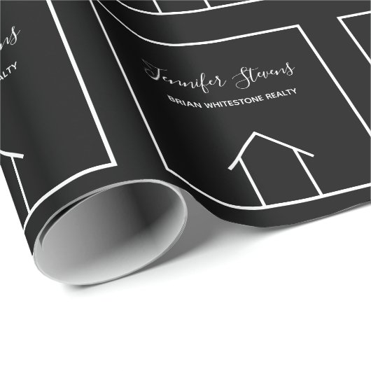 Real Estate Company Modern Custom Black White Cadeaupapier (Rol Hoek)