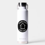 Real Estate Company voegt uw aangepaste Logo toe Waterfles<br><div class="desc">Deze minimalistische maatwaterflesje is gepersonaliseerd met de logo van uw realiteitenbedrijf in het midden. Voeg uw naam en agent van uw vastgoedbedrijf toe aan dit moderne ontwerp voor een eenvoudig cadeau aan cadeau voor klanten die thuis kopen.</div>